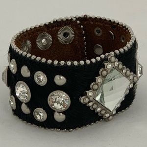 Cowhide leather rhinestone cuff